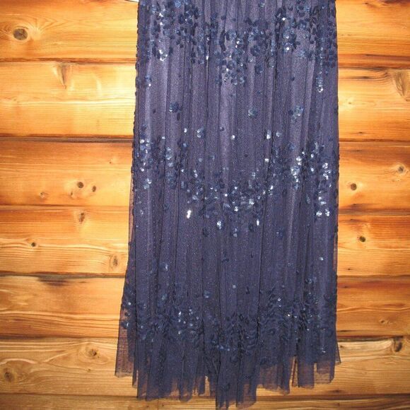 MAC DUGGAL 9192 Sequined High Neck Flutter Sleeve A Line Gown Blue 12 - Picture 13 of 15